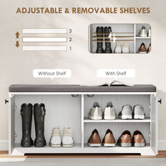 Shoe Storage Bench with Padded Seat, Entryway Bench Holds up to 352 lb, Shoe Organizer, 8 Pairs, Light Grey