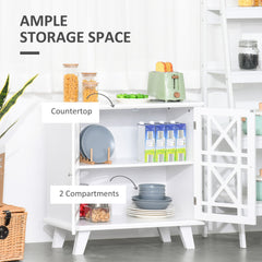 Storage Cabinet with Fretwork Doors and Shelf, Modern Freestanding Sideboard, Buffet, Blue