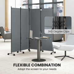 Folding Room Divider, Privacy Screen for Home Office Bedroom, 5.6FT Tall, Dark Grey
