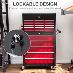 14 Drawer Rolling Tool Chest, Lockable Tool Storage Cabinet with Detachable Top Toolbox, Protective Liner, Black