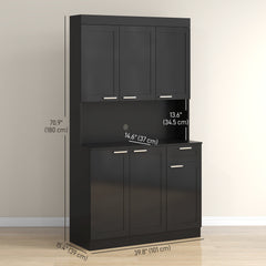 71" Kitchen Pantry Cabinet, Storage Buffet with Hutch, Adjustable Shelves,Cable Management for Kitchen, Living Room, High Gloss White