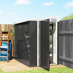 4' x 8' Outdoor Storage Shed Lean to Shed Outdoor Metal Tool Shed with Lockable Door and Air Vents, Light Grey