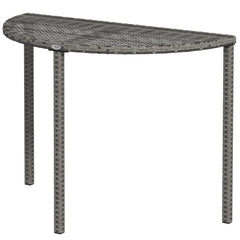 Half Round Side Table, PE Rattan Coffee Table with Metal Frame for Patio, Garden, Balcony, Black