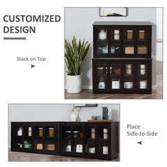 Modern Kitchen Sideboard, Stackable Storage Cabinet, Sliding Glass Door Console, Cupboard Serving Buffet for Kitchen & Dining Room, Black