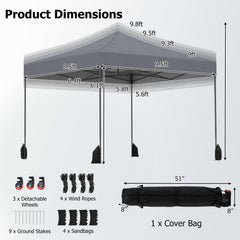 9.5 x 9.5 Feet Pop up Canopy Tent with Adjustable Heights-Gray