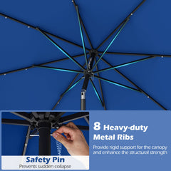 9 FT Scalloped Solar Patio Umbrella Market Table Umbrella with 24 LED Lights-Navy