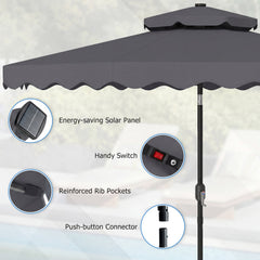 9 FT Solar LED Patio Umbrella Push-Button Tilt and Crank 24 LED Lights and 8 Ribs-Gray
