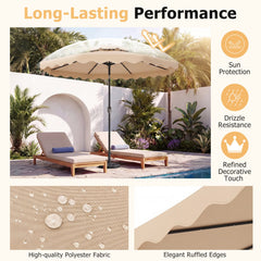9 FT Solar LED Patio Umbrella Push-Button Tilt and Crank 24 LED Lights and 8 Ribs-Beige