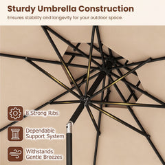 9 Feet Patio Umbrella with Push Button Tilt and Crank-Beige
