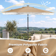 9 Feet Solar Patio Umbrella with 24 LED Lights for Yard-Beige