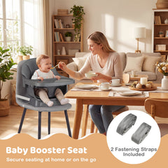 9-in-1 Convertible High Chair with Solid Wood Legs for Babies and Toddlers-Gray