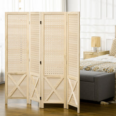 4.7' 3 Panel Wooden Room Divider with Pegboard Display, Folding Privacy Screen for Home Office, Natural