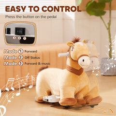 6V Battery Powered Kids Ride on Animal Toy, Electric Ride on Horse with Music Forward, Brown