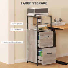Vertical Filing Cabinet, Tall File Cabinet with 2 Drawers, Hanging Bars for Letter and A4 Size, Rustic Brown