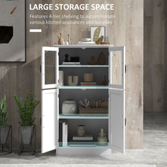 Modern Sideboard Cabinet, Freestanding Sideboards and Buffets with Glass Doors, 4-tier Shelving and Adjustable Shelves