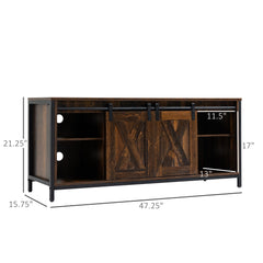 Industrial TV Stand for TVs up to 60", TV Console with Storage and 2 Sliding Barn Doors, Freestanding Entertainment Unit for Living Room, Bedroom, Brown