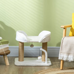Cat Tower Condo for Indoor Cats, Small Cat Tree with Jute Scratching Posts, Top Perch, Dangling Balls, Light Grey