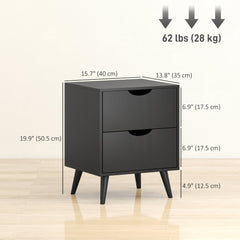 Modern Bedside Table, Nightstand with 2 Drawers and Pine Wood Legs for Bedroom, Living Room, White
