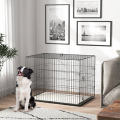24" Dog Crate with 2 Doors, Folding Metal Dog Cage with Soft Cushion, Removable Tray, Handle for Extra Small Dogs, Black