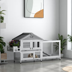 65" Wooden Rabbit Hutch, Pet Playpen with Openable Roof, Storage Box, for Rabbits and Small Animals, Dark Grey