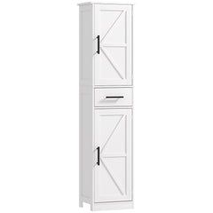 67" Tall Bathroom Cabinet, Narrow Bathroom Storage Cabinet with Drawer, Barn Doors and Adjustable Shelves, Black