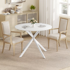 40" Round Kitchen Table for 4, Industrial Dining Table with Steel Legs for Dining Room, White Oak