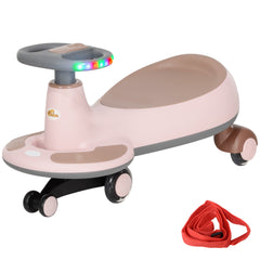 Kids Wiggle Car w/ Parent Traction Rope, Music, Light, Blue