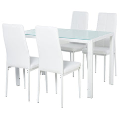 5-Piece Rectangular Glass Kitchen Table and Chairs with Metal Frame and Faux Leather Upholstery for Dining Room, Black