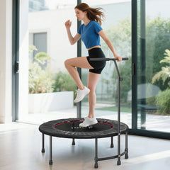 39" Mini Exercise Trampoline w/ Adjustable T-Bar Indoor Fitness Rebounder Black