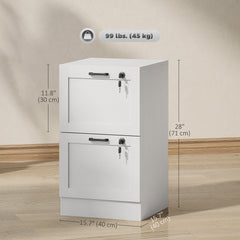 Vertical Filing Cabinet with 2 Drawers, Lock, File Cabinet for Home Office, A4 and Letter Size Files, White