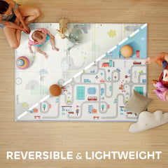 Foldable Baby Plat Mat, 79" x 59" Kids Floor Mat for Crawling and Learning, Track & Elephant Theme