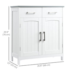 Freestanding Bathroom Cabinet, Storage Cupboard with 2 Drawers, Double Doors, Adjustable Shelf, White