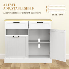 Hidden Garbage Bin Cabinet, Tilt Out Trash Cabinet w/ 2 Drawers, Freestanding Kitchen Island for Laundry, Black