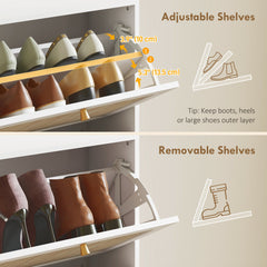 Rattan Shoe Storage Cabinet with 3 Flip Drawers and Adjustable Shelves, Entryway Shoe Cabinet for 18 Pairs, Oak