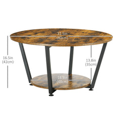 2-Tier Round Coffee Table with Storage Shelf, Industrial Center Table with Steel Frame for Living Room, Rustic Brown