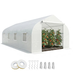 20x10x7ft Walk-in Steeple Greenhouse Outdoor Backyard Plant Seed Growth Shed Tunnel Warm House with 2 Anchor Way Green