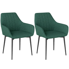 Dining Chairs Set of 2, Linen Upholstery Accent Chair with Back, Armrest, Metal Legs, Dark Grey