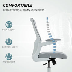 Ergonomic Office Chair, Swivel Desk Chair with Adjustable Lumbar Support, Headrest and Height, Flip-up Armrests, Beige
