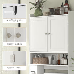 Modern Over the Toilet Storage Cabinet with 2 Doors, Above Commode Storage Cabinet with Toilet Paper Holder, Grey