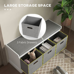 Shoe Storage Bench with Seat, Entryway Bench Seat with Cushion, 3 Fabric Drawers for Hallway, Dark Grey