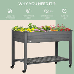 Mobile Raised Garden Bed Elevated Wood Planter Box with Lockable Wheels, Storage Shelf for Herbs Vegetables, Natural