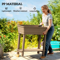 41L Self Watering Raised Garden Bed w/ Ventilation Transparent Lid Greenhouse, Planter Box w/ Storage Shelf, Black