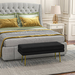39" Storage Ottoman, Velvet End of Bed Bench with Steel Legs, Foot Stool with Storage for Bedroom, Living Room, Beige