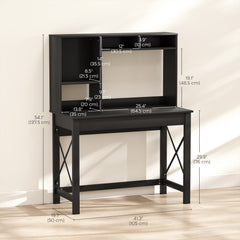 Computer Desk with Hutch, Home Office Table with Storage Shelves and Open Compartments for Writing, Work, Brown