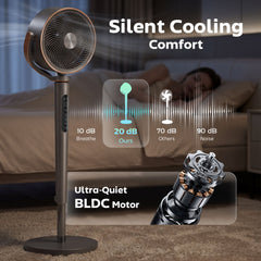 20dB Silent Standing Fan, Oscillating Fan with 12 Speeds, LED Light, WiFi & Remote Control, 12H Timer