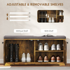 Shoe Storage Bench with Padded Seat, Entryway Bench Holds up to 352 lb, Shoe Organizer, 8 Pairs, Light Grey
