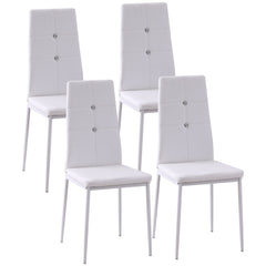 Set of 4 Modern Style Dining Chairs, Button Tufted High Back Side Chairs with Upholstered Seat, Steel Legs, White