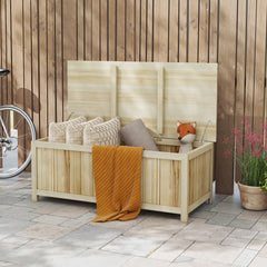 45 Gallon Wooden Storage Box patio Deck Box Bench, Garden Backyard Outdoor Storage Container, Natural