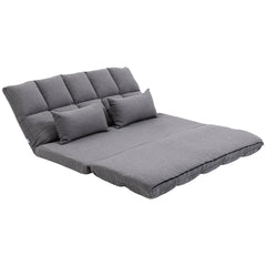 51" Folding Floor Sofa, Foldable 2-Seater Lazy Sofa Sleeper Bed, Adjustable Linen Floor Couch with 9-position Backrest, 2 Pillows and Wide Seat for Living Room, Grey