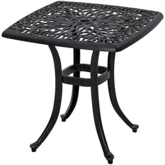 21" Square Outdoor End Table, Cast Aluminum Patio Side Table with Umbrella Hole for Garden, Balcony, Poolside, Bronze